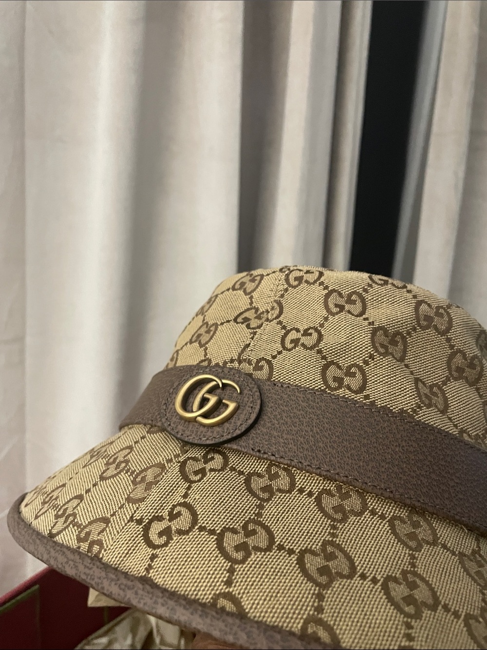 Gucci Beige and Brown GG Monogram Bucket Hat with Gold Double G